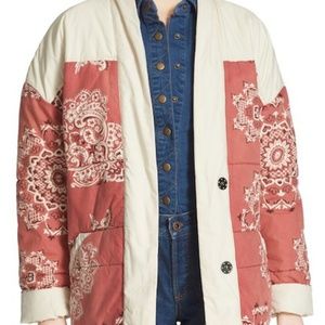 Free People Cotton Quilted Button Jacket